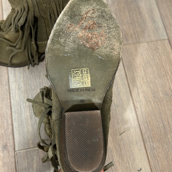 Free People Lawless Fringe Taupe Block Heel Western Ankle Boots Size 36 / 6 - Picture 12 of 16
